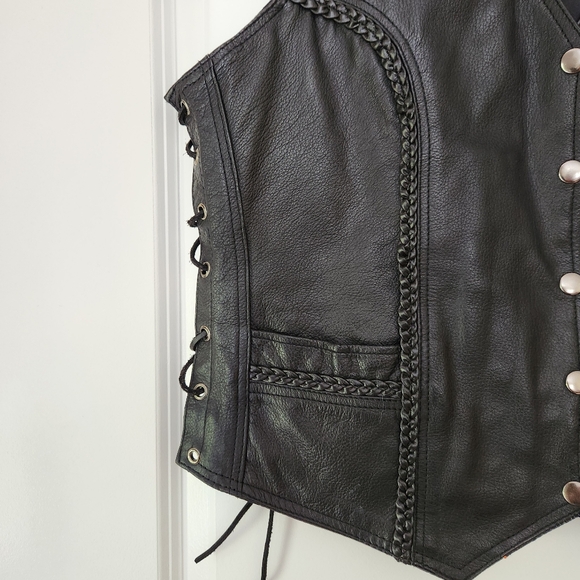 WOMEN'S PREMIUM LEATHER BRAIDED BIKER VEST SIZE XXL - Picture 3 of 8